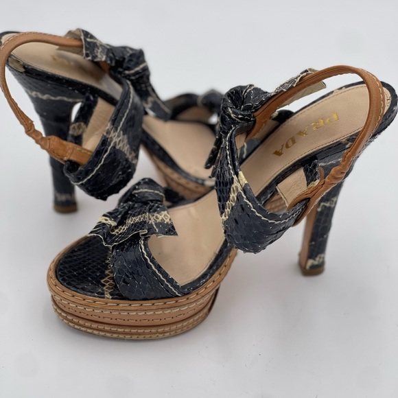 PRADA Fantasy Python Platform Heels Nero + Naturale Size 36.5 - Picture 7 of 9